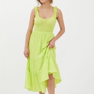 Urban Outfitters Green Ruffled Asymmetrical Midi Dress
